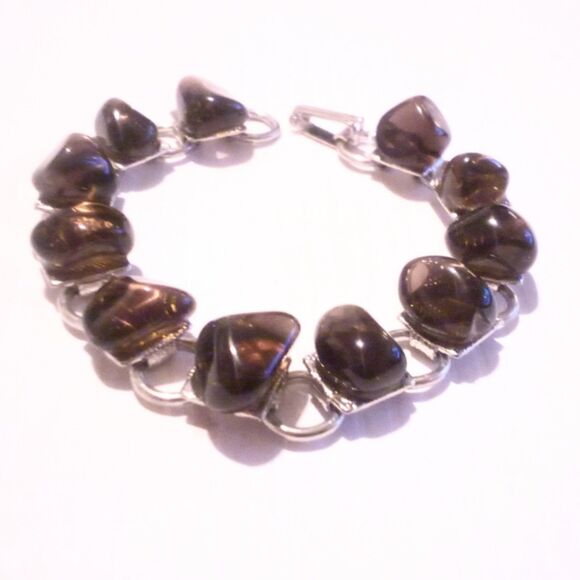 Vintage Tumbled Stone Link Silver Tone Bracelet - Picture 2 of 6